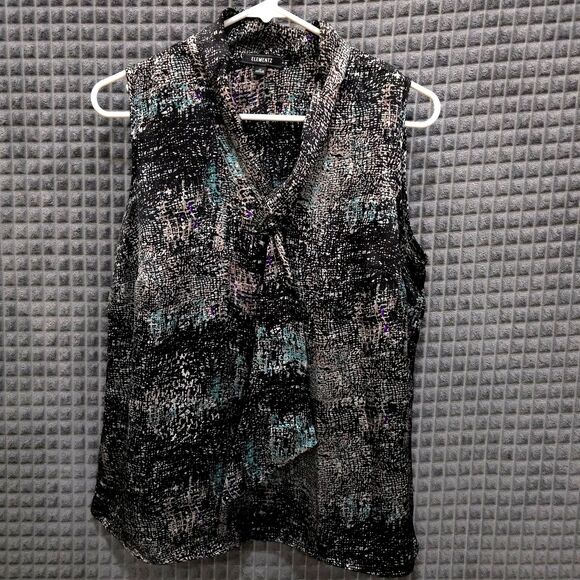 90s Satin Sleeveless NeckTie Top SzM Y2K Whimsigoth Flowy Black Teal Punk Urban - Picture 1 of 12